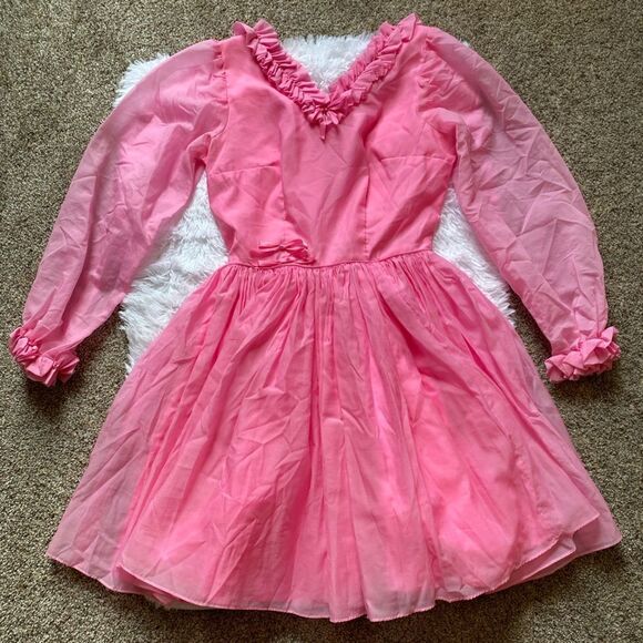 Vintage 60’s Square Dance Dress Swing Handmade Ruffle Pink Prairie Barbiecore - Picture 2 of 16